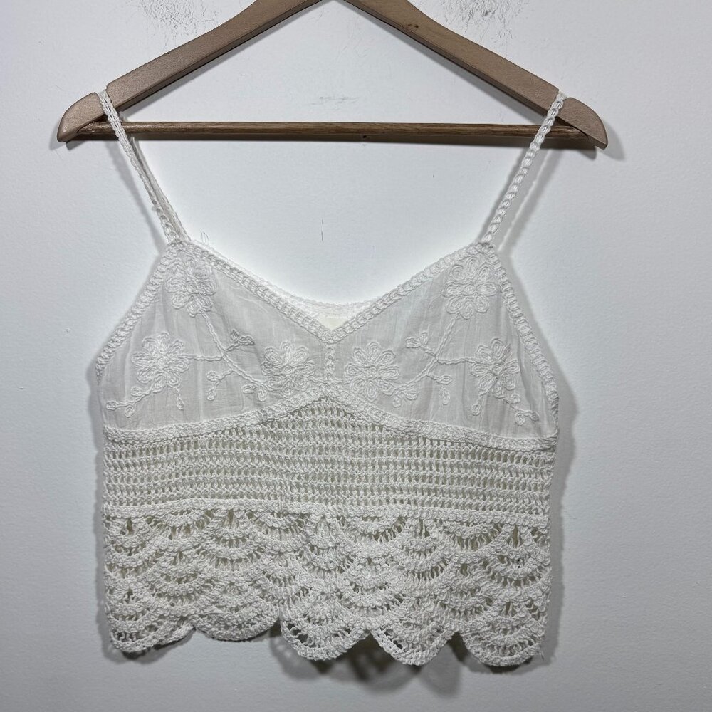 Dee Elly White Sleeveless Crochet Cropped Top Milkmaid Size XS/S Boho Festival